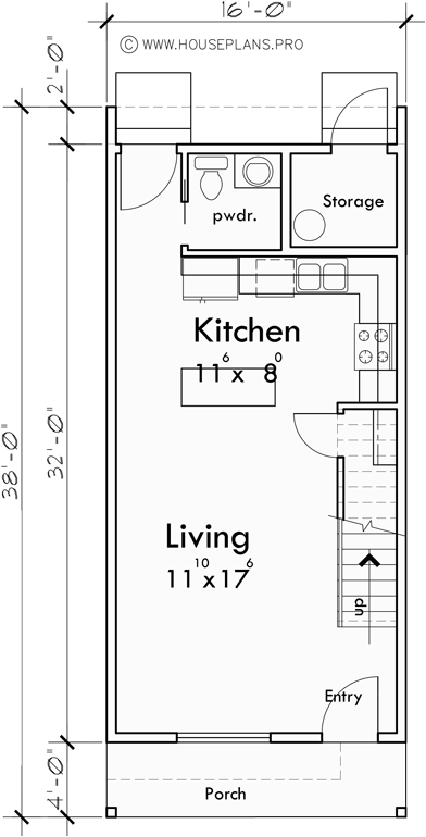 Main Floor Plan for F-595 Narrow Fourplex House Plan