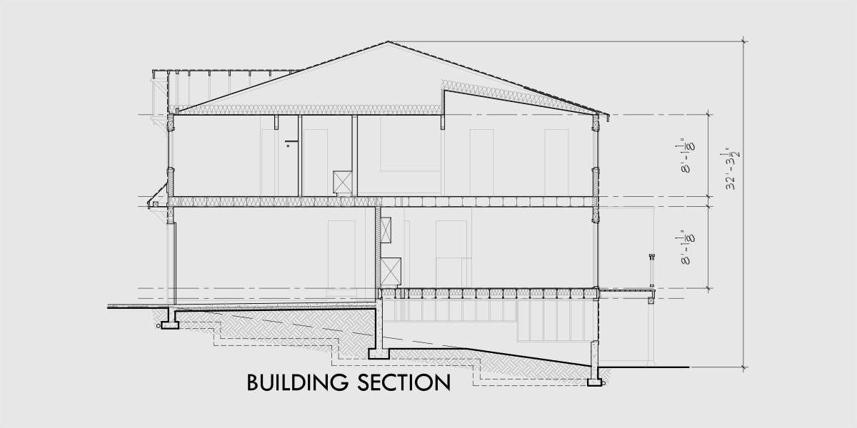 House rear elevation view for D-648 Sloping Lot Duplex House Plan  