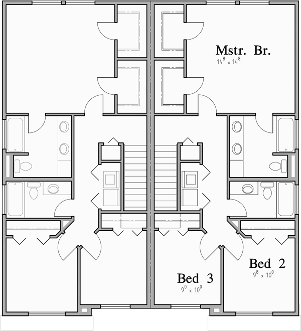 Upper Floor Plan for D-648 Sloping Lot Duplex House Plan 