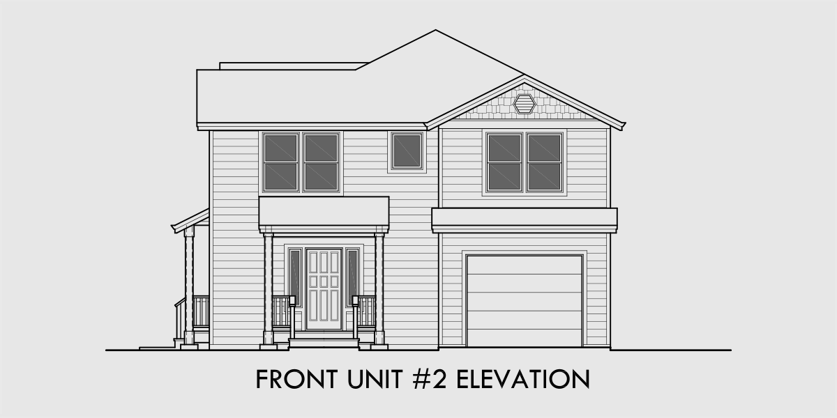 House front drawing elevation view for D-654 Corner lot duplex house plan with basement D-654