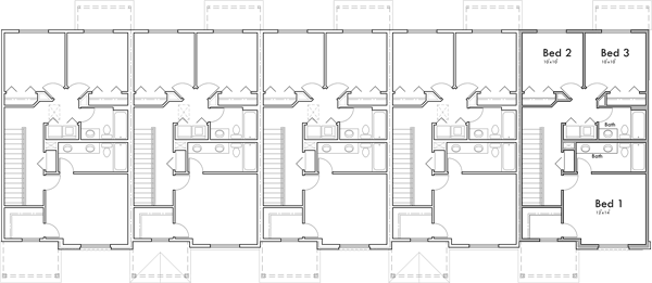 Upper Floor Plan 2 for Custom 5 Plex Townhouse Plan