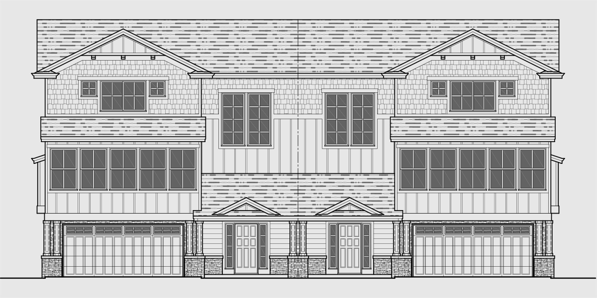 House front drawing elevation view for D-657 Large Duplex Beach House Plan 