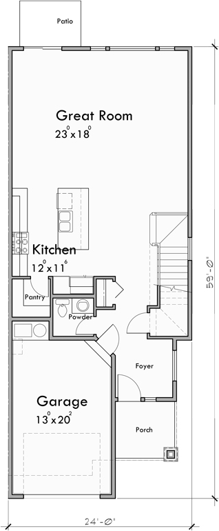 Main Floor Plan for D-651 Townhouse Duplex Plan