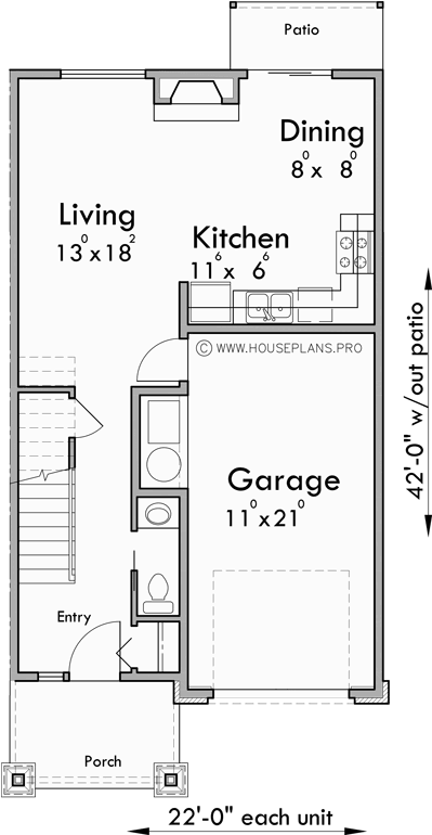Main Floor Plan for D-658 Custom Duplex House Plan