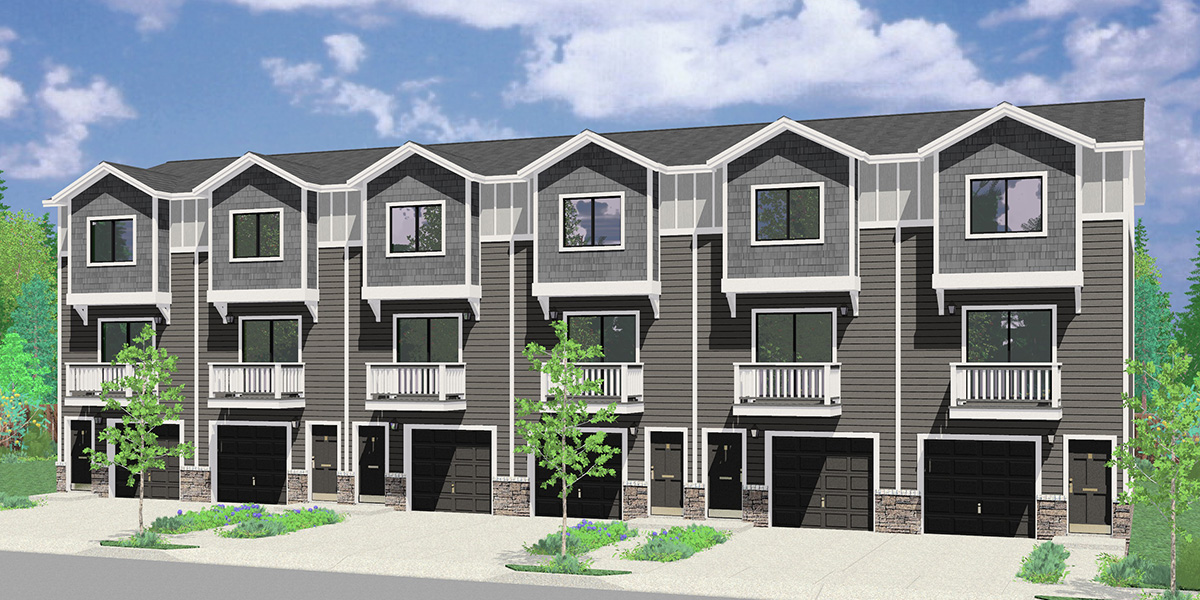 S-741 6 Row, 3 Story, Narrow Townhouse Plans with Office S-741