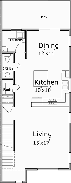 Main Floor Plan for F-611 4 unit town house plan with bonus area F-611