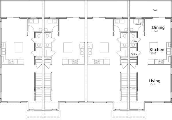 Main Floor Plan 2 for F-611 4 unit town house plan with bonus area F-611