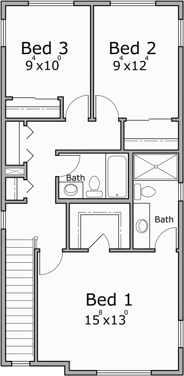 Upper Floor Plan for 10207 Single town house plan cross section 10207