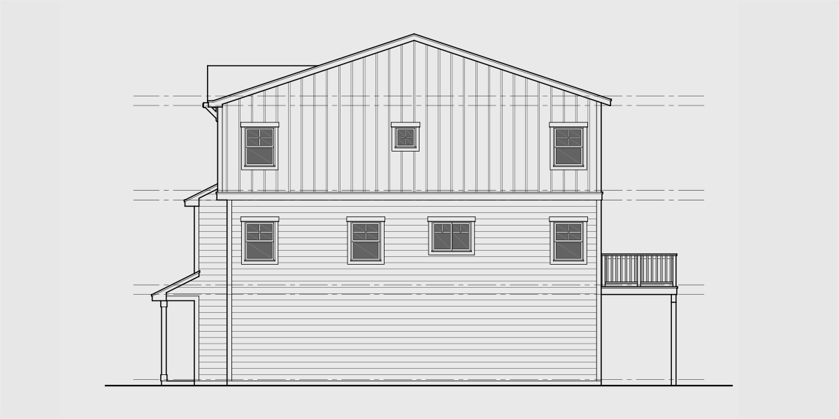 House rear elevation view for 10207 Single town house plan cross section 10207
