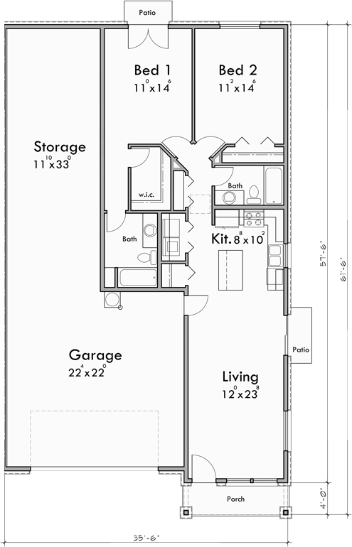 Main Floor Plan for D-650 One level ranch duplex design 3 car garage D-650