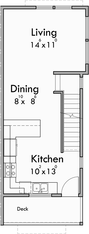 Main Floor Plan for D-642 Narrow town house plan D-642