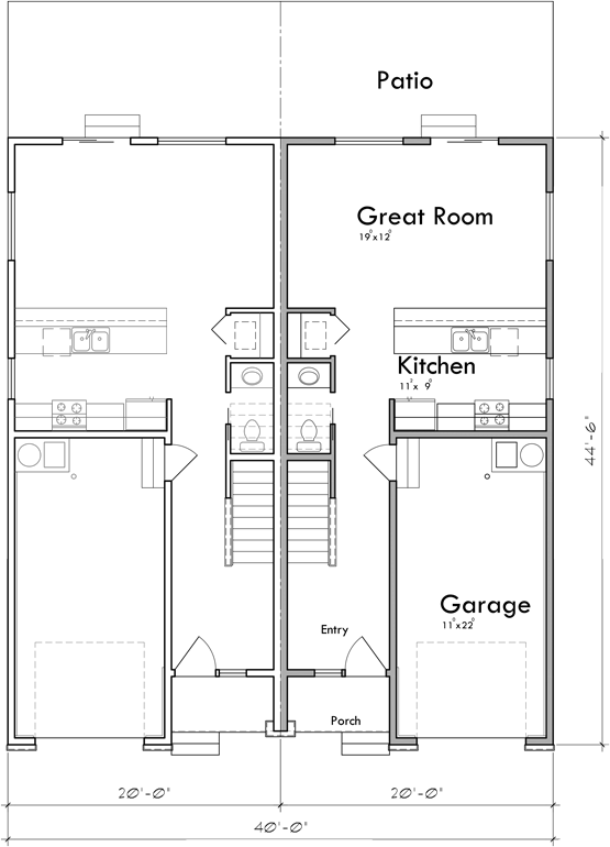 Main Floor Plan 2 for D-662 Double Master Bedroom, Town House duplex D-662