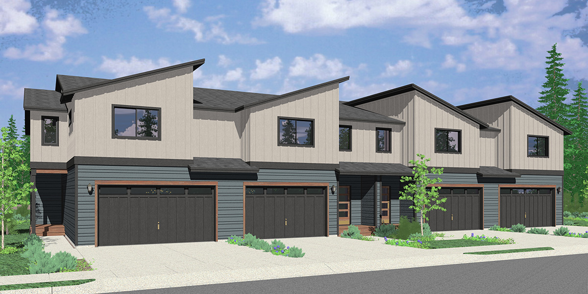 F-614 Two Story Modern Town House Plan with 2 Car Garage F-614
