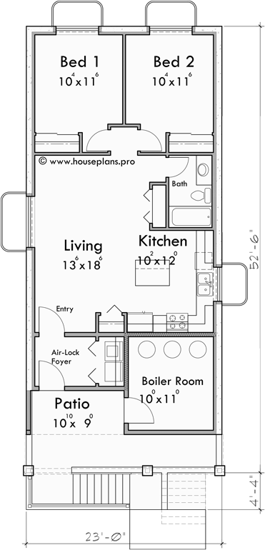 Basement Floor Plan for T-429 Narrow Lot Triplex House Plan (Stacked Units) T-429