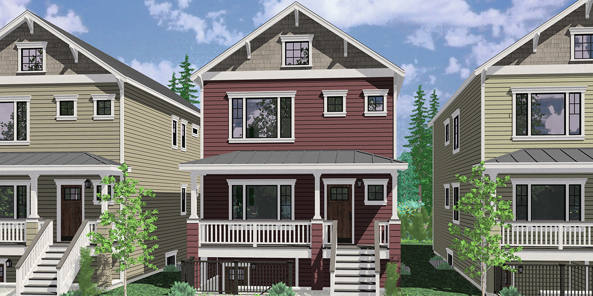 Narrow Lot Stacked Duplex House Plans Home Building Architectural Triplex Floor Plans