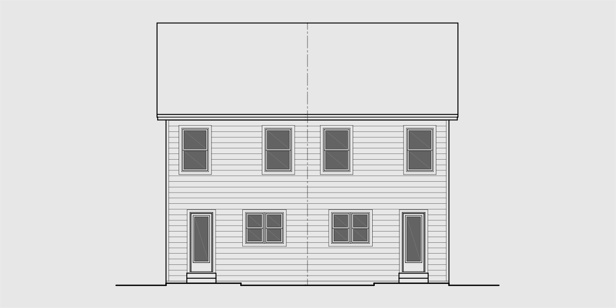 House side elevation view for D-667 Narrow town house, duplex plan D-667