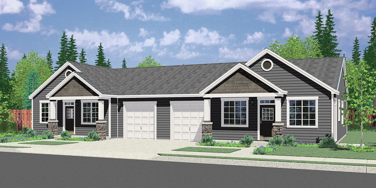 Single Story Duplex House Plan 3 Bedroom 2 Bath With Garage