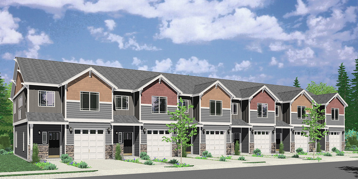 S-743 Craftsman Town House Plan: 3 Bedroom, 2.5 Bath, with Garage S-743