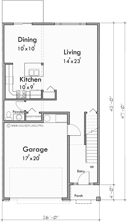 Main Floor Plan for F-622 4 Unit, 2 Story Modern Town House Plan F-622