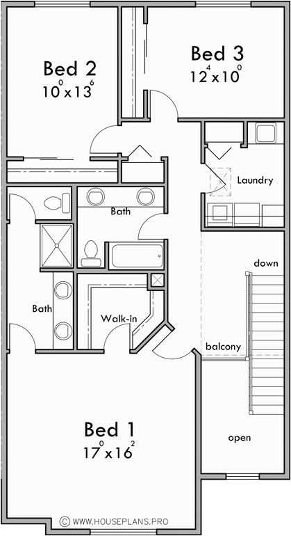Upper Floor Plan for D-668 2 Unit Modern Town House Plan D-668