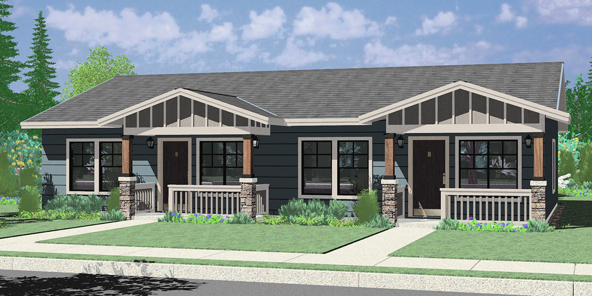 Ranch Style Duplex House Plan 2 Bedroom 2 Bathroom