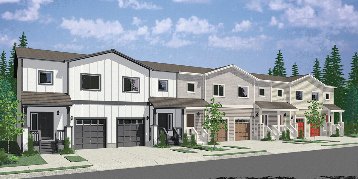 S-742 6 Unit Townhome Design: 3 Bedroom, 2.5 Bath with Basement and 1 Car Garage s-742