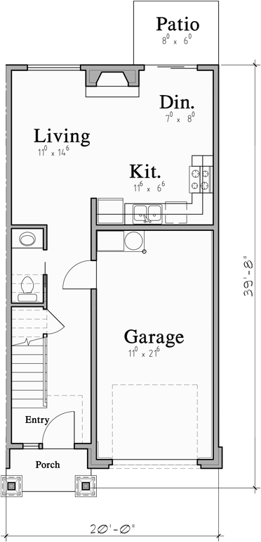 Main Floor Plan for D-680 Designer Materials on Exterior Custom Duplex D-680