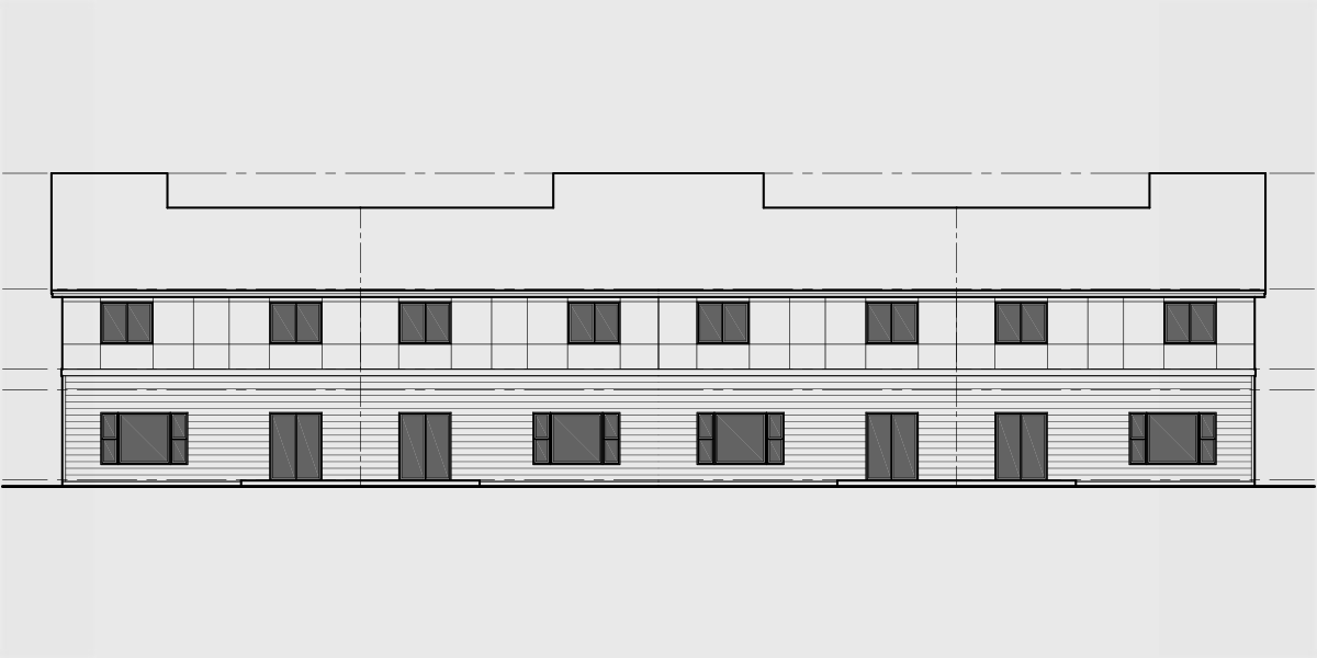House side elevation view for F-625 Modern four plex house with 2 car garage F-625