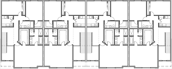 Upper Floor Plan 2 for Modern four plex house with 2 car garage F-625