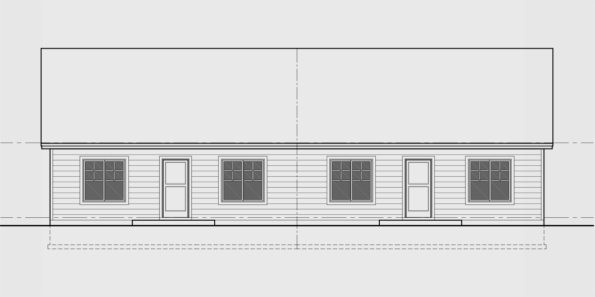 House side elevation view for D-688 Wheelchair accessible, wide doorways and halls, duplex house plan, D-688