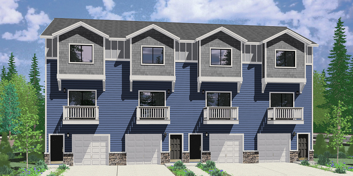F-628 Unlock space-saving potential with our 4-plex town house plans, designed for narrow 16 ft wide units. Start your next construction project with us and build smarter!