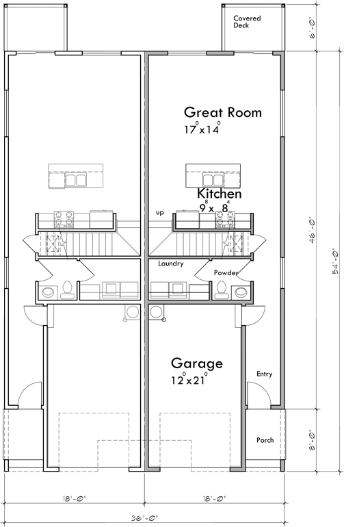 Main Floor Plan 2 for D-705 Front elevation brilliance meets space efficiency in our narrow 36 ft wide duplex plans. Whether you're building or renovating, envision your future home. Act now!