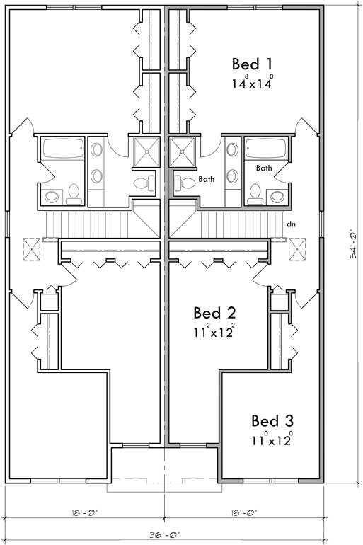 Upper Floor Plan 2 for Front elevation brilliance meets space efficiency in our narrow 36 ft wide duplex plans. Whether you're building or renovating, envision your future home. Act now!