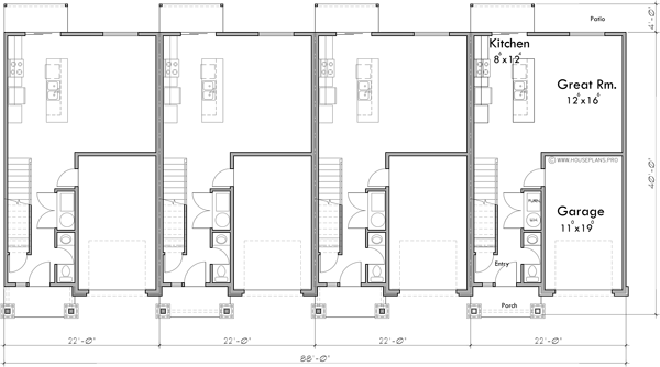 Main Floor Plan 2 for F-641 4 plex town house, open floor plan, kitchen island, F-641
