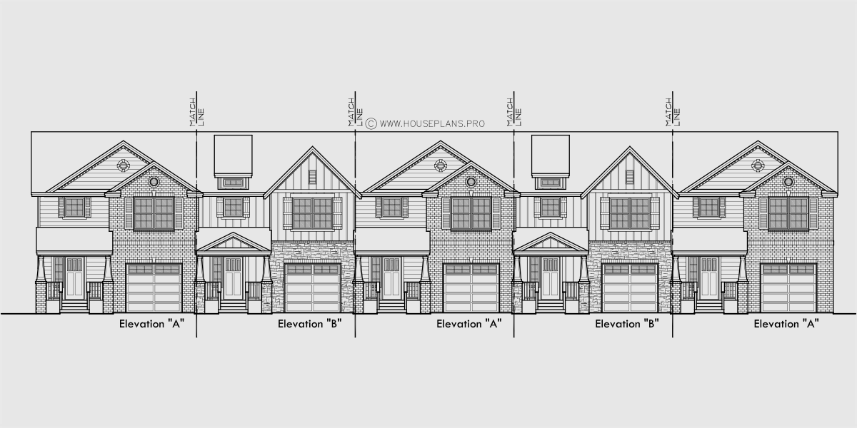 House side elevation view for FV-643 Luxury town house plan with basement FV-643