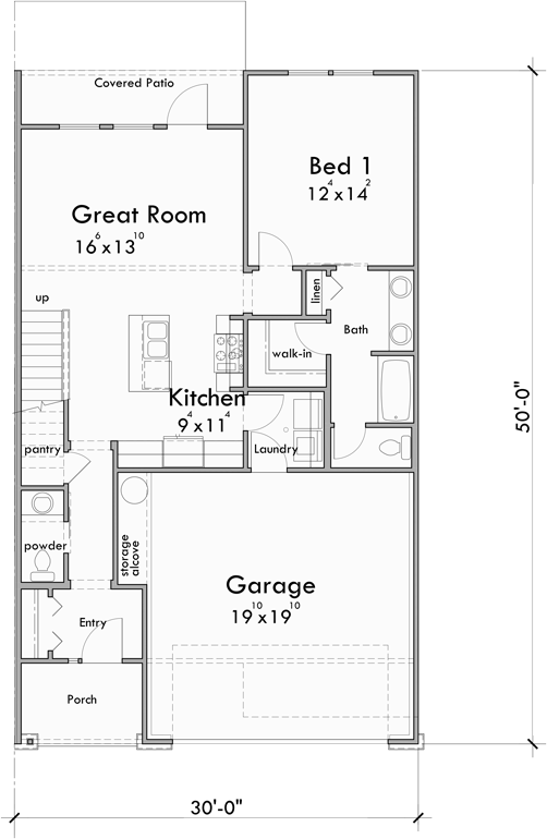 Main Floor Plan for FV-658 Luxury town house plan, main floor master bedroom, two car garage, FV-658