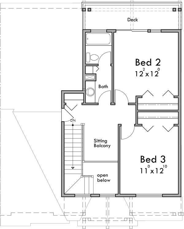 Upper Floor Plan for D-721 Jackson Hole luxury timber framed town house, main floor master, basement D-721