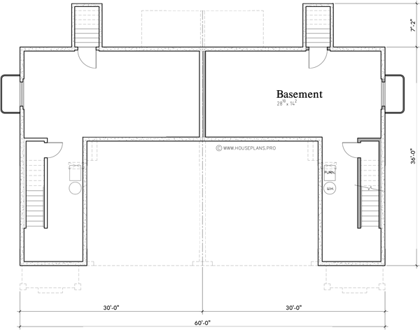 Lower Floor Plan 2 for Basement duplex house plan with two car garage D-723
