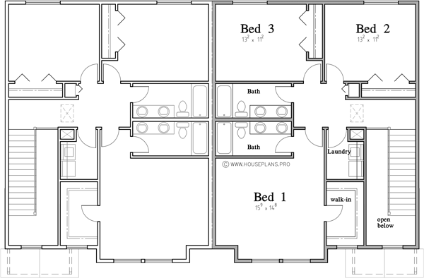 Upper Floor Plan 2 for Basement duplex house plan with two car garage D-723