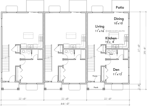 Main Floor Plan 2 for T-446 Create a lasting impression with our contemporary townhouse plans. Featuring a main floor master, basement, and 4 bedrooms, design your ideal living space. Design with us!