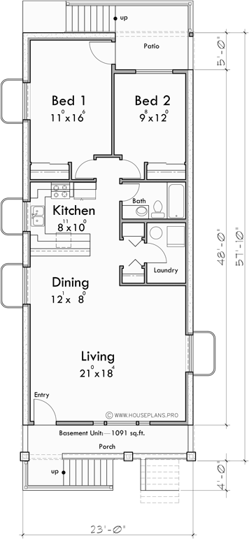 Lower Floor Plan for T-448 Stacked triplex 2 bedroom condo 6 bedrooms T-448