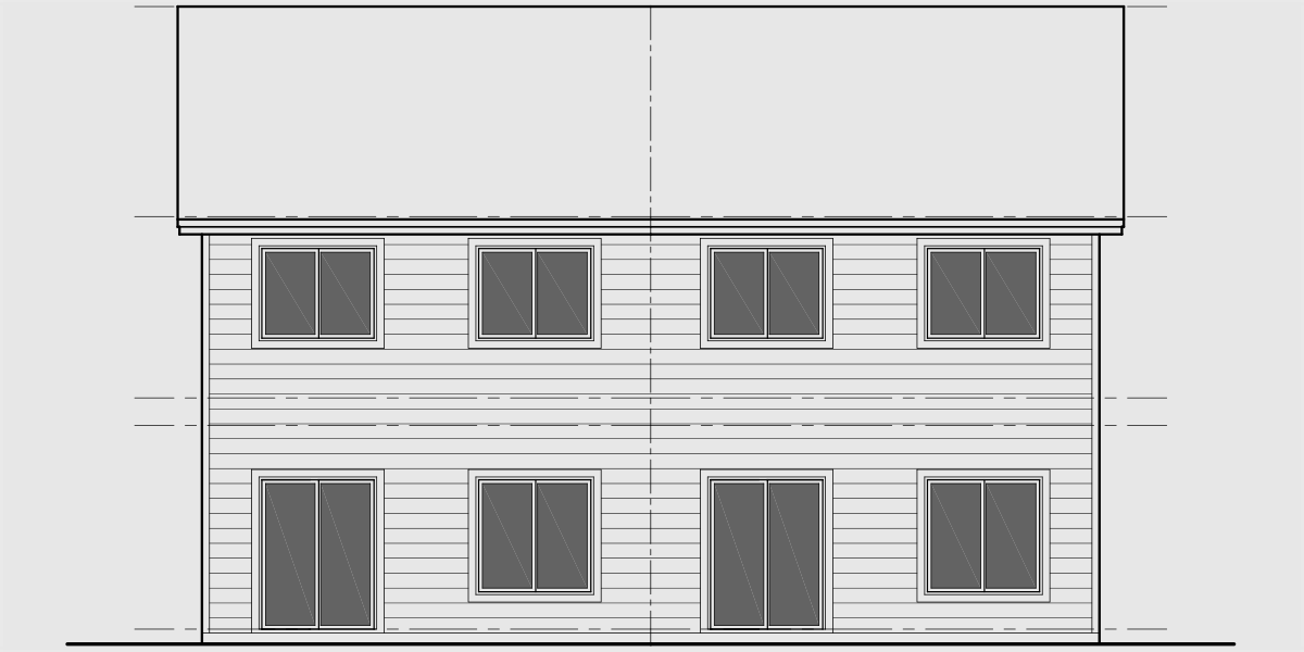 House front drawing elevation view for D-734 4 bedroom duplex house plan D-734