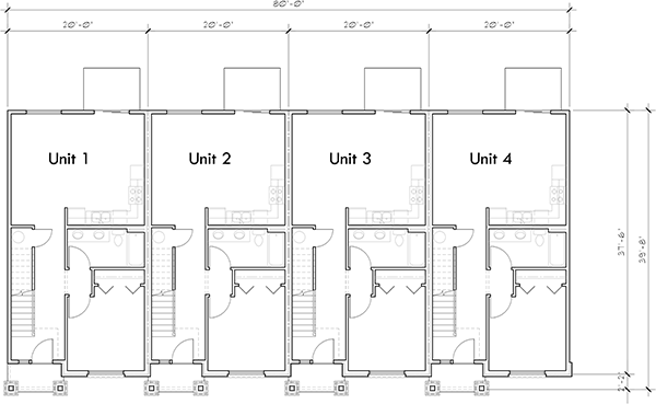 Main Floor Plan for F-663 4 bedroom town house plan F-663