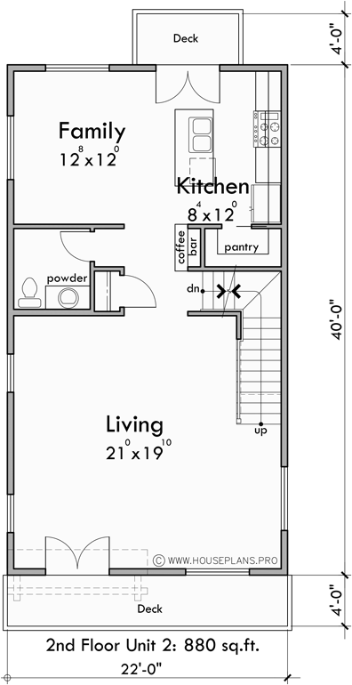 Main Floor Plan for F-672 Stacked Four Plex House Plan 