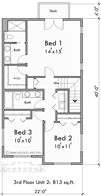 Upper Floor Plan for F-672 Stacked Four Plex House Plan 