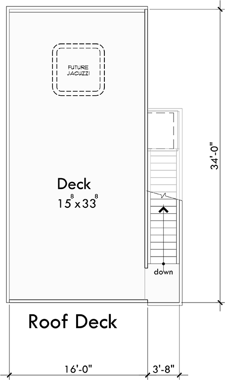 Upper Floor Plan 2 for Narrow house plan with roof deck
