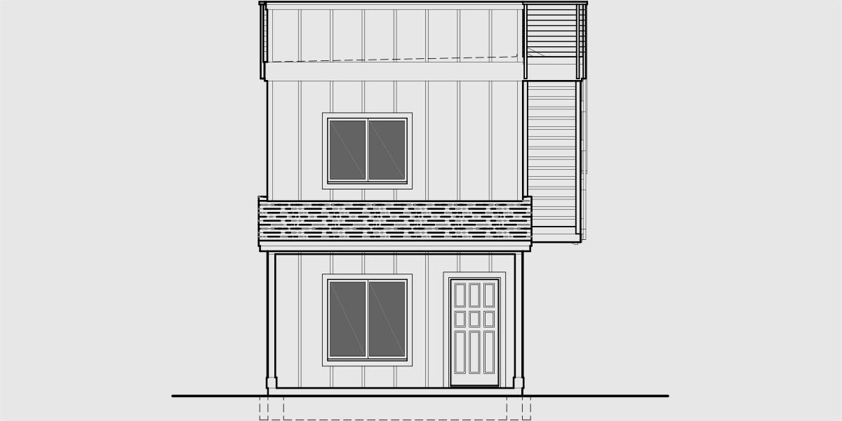 House front drawing elevation view for 10218 Narrow house plan with roof deck