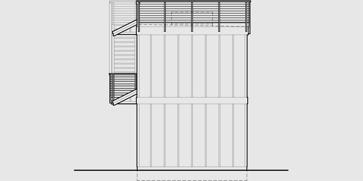 House side elevation view for 10218 Narrow house plan with roof deck