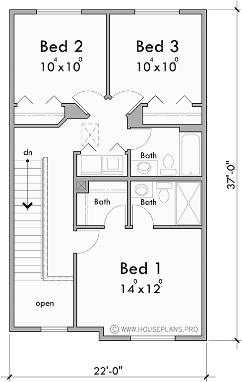 Upper Floor Plan for S-755 Six unit town house plan S-755