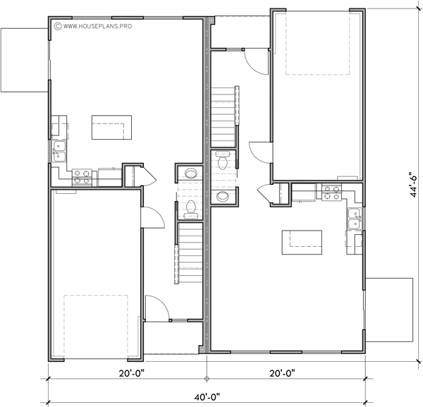 Main Floor Plan 2 for D-716 Duplex house plan two street faces D-716